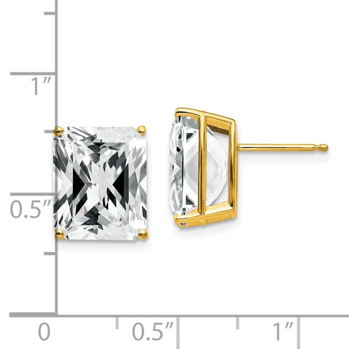 Goldia Earrings 14k Yellow Gold 12x10mm Emerald Cut Cubic Zirconia Earrings