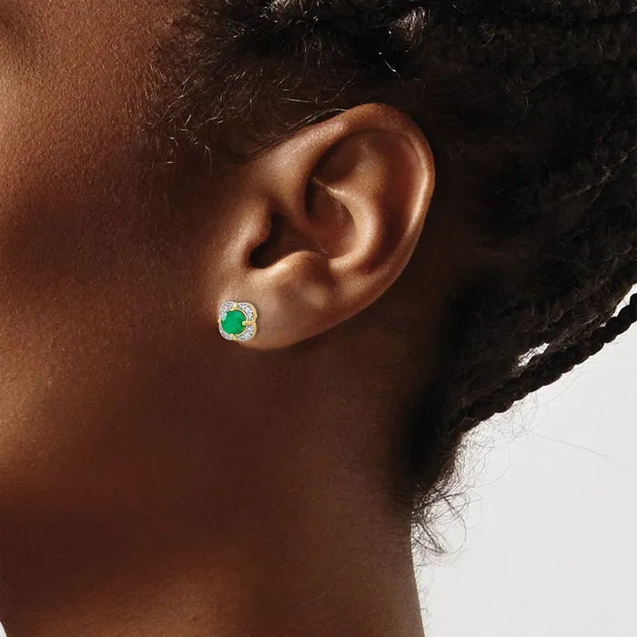 Goldia Earrings Solid 14k Yellow Gold Simulated CZ and Emerald Fancy Earrings