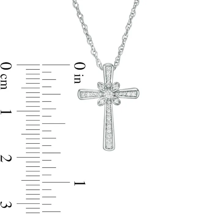 Goldia Necklaces 013 CT TW Natural Diamond Flower Cross Pendant in Sterling Silver Goldia Necklaces 013 CT TW Natural Diamond Flower Cross Pendant in Sterling Silver