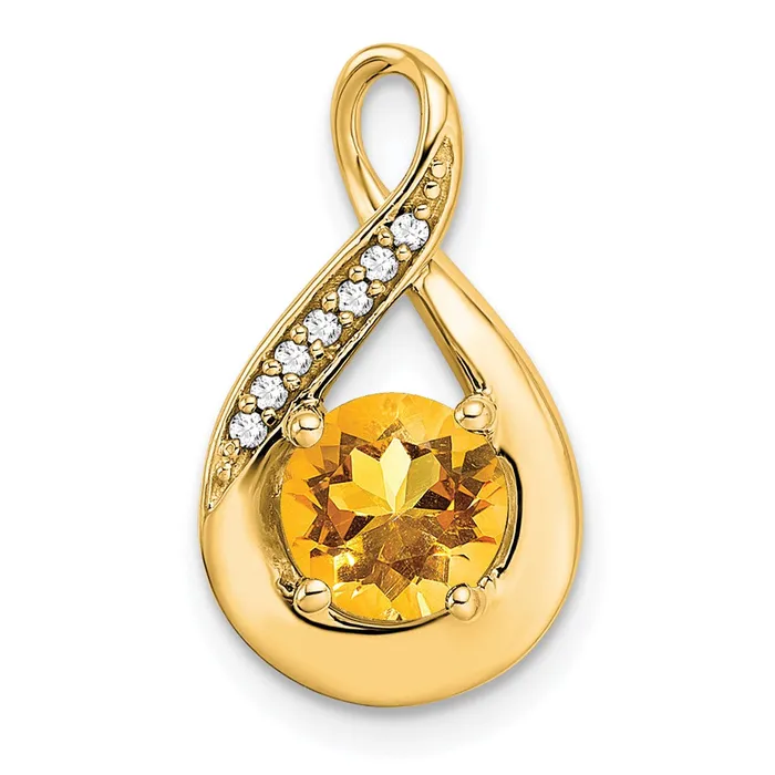 Goldia Necklaces 14K Yellow Gold Citrine and Real Diamond Pendant