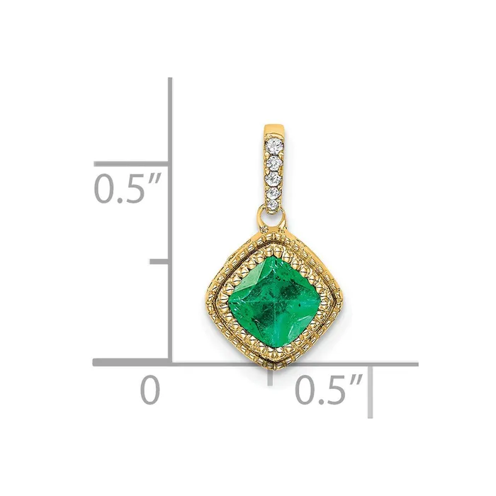 Goldia Necklaces 14K Yellow Gold Cushion Emerald and Real Diamond Pendant