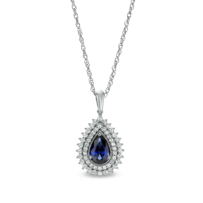 Goldia Necklaces PearShaped Blue and White LabCreated Sapphire Teardrop Frame Pendant in Sterling Silver Goldia Necklaces PearShaped Blue and White LabCreated Sapphire Teardrop Frame Pendant in Sterling Silver