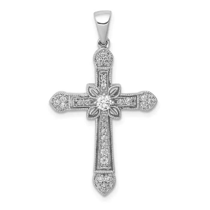 Goldia Necklaces Solid 14k White Gold 13ct Simulated CZ Filigree Cross Pendant Goldia Necklaces Solid 14k White Gold 13ct Simulated CZ Filigree Cross Pendant