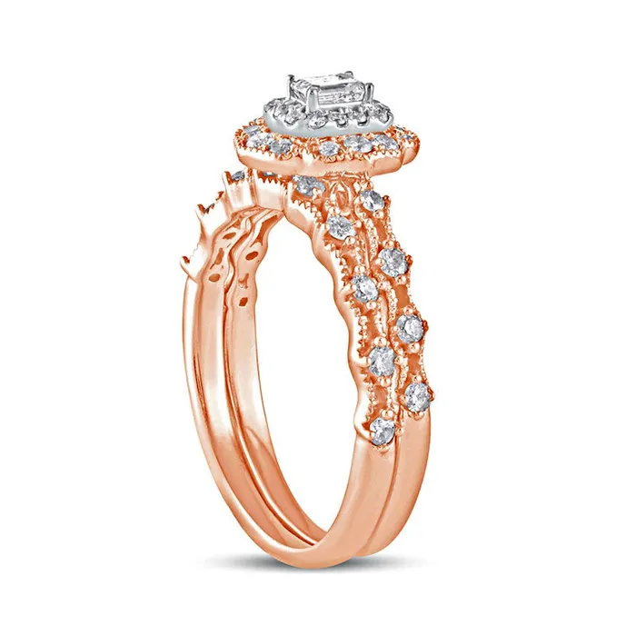 Goldia Rings 063 CT TW EmeraldCut Natural Diamond Frame Antique VintageStyle Bridal Engagement Ring Set in Solid 10K Rose Gold Goldia Rings 063 CT TW EmeraldCut Natural Diamond Frame Antique VintageStyle Bridal Engagement Ring Set in Solid 10K Rose Gold