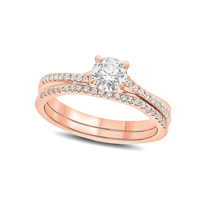 Goldia Rings 075 CT TW Natural Diamond Bridal Engagement Ring Set in Solid 10K Rose Gold