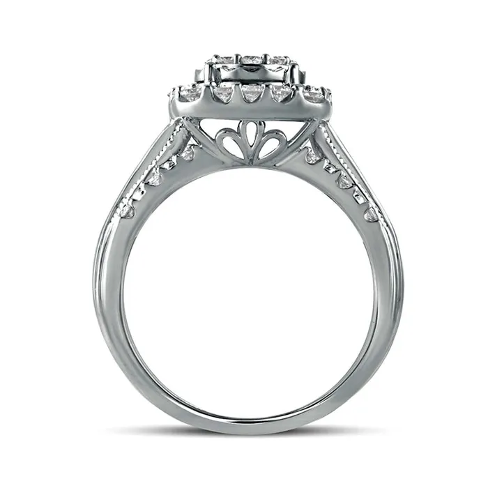 Goldia Rings 10 CT TW Composite Natural Diamond Cushion Frame Antique VintageStyle Engagement Ring in Solid 10K White Gold Goldia Rings 10 CT TW Composite Natural Diamond Cushion Frame Antique VintageStyle Engagement Ring in Solid 10K White Gold