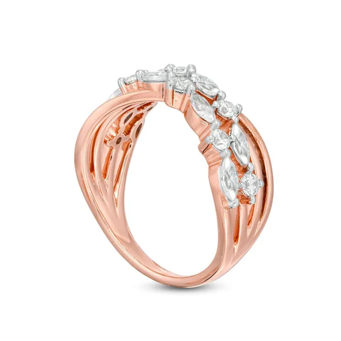 Goldia Rings 10 CT TW Marquise and Round Natural Diamond Alternating Crossover Ring in Solid 10K Rose Gold Goldia Rings 10 CT TW Marquise and Round Natural Diamond Alternating Crossover Ring in Solid 10K Rose Gold