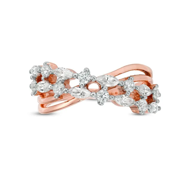 Goldia Rings 10 CT TW Marquise and Round Natural Diamond Alternating Crossover Ring in Solid 10K Rose Gold Goldia Rings 10 CT TW Marquise and Round Natural Diamond Alternating Crossover Ring in Solid 10K Rose Gold