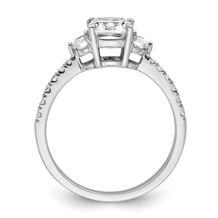 Goldia Rings 100ct CZ Solid Real 14k White Polish 3 Stone Half MoonCushion Dia Ring