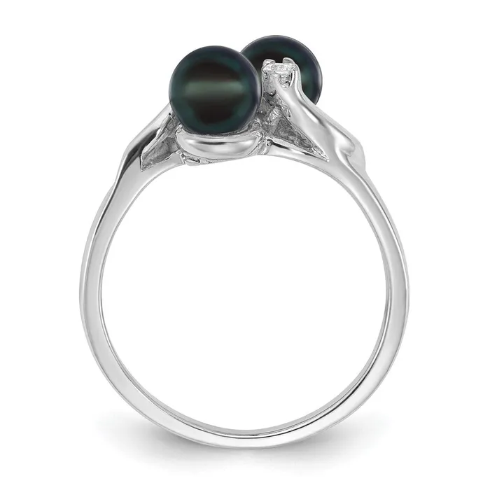 Goldia Rings 14k White Gold 5mm Black FW Cultured Pearl AAA Diamond ring