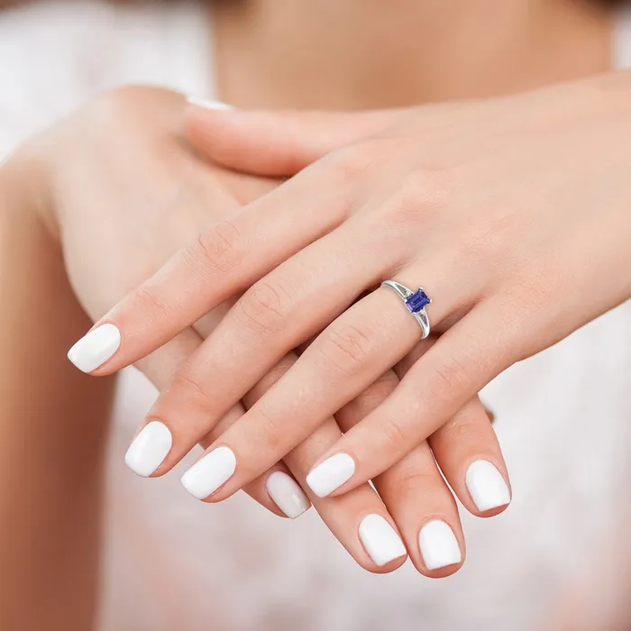Goldia Rings 14k White Gold 6x4mm Emerald Cut Tanzanite VS Diamond ring