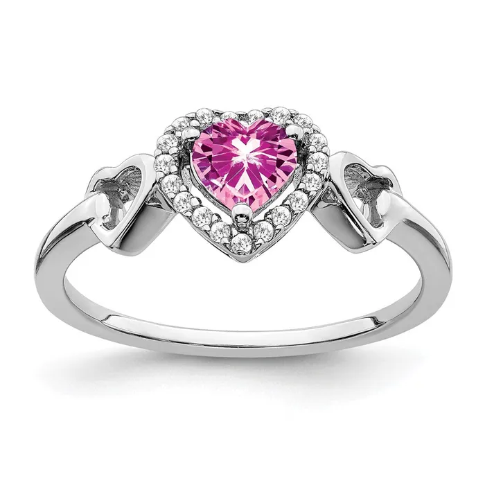 Goldia Rings 14k White Gold Created Pink Sapphire and Real Diamond Heart Ring