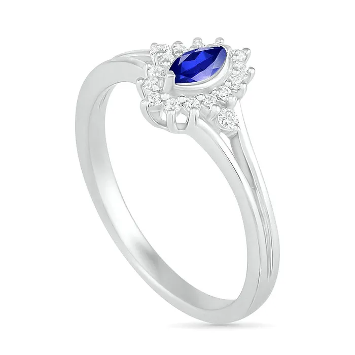 Goldia Rings Marquise LabCreated Blue and White Sapphire Starburst Frame Split Shank Ring in Sterling Silver Goldia Rings Marquise LabCreated Blue and White Sapphire Starburst Frame Split Shank Ring in Sterling Silver