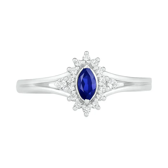 Goldia Rings Marquise LabCreated Blue and White Sapphire Starburst Frame Split Shank Ring in Sterling Silver Goldia Rings Marquise LabCreated Blue and White Sapphire Starburst Frame Split Shank Ring in Sterling Silver