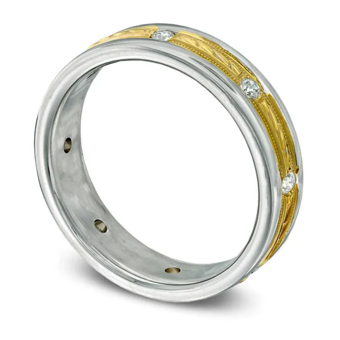Goldia Rings Mens 025 CT TW Natural Diamond Braid Wedding Band in Solid 14K TwoTone Gold Goldia Rings Mens 025 CT TW Natural Diamond Braid Wedding Band in Solid 14K TwoTone Gold