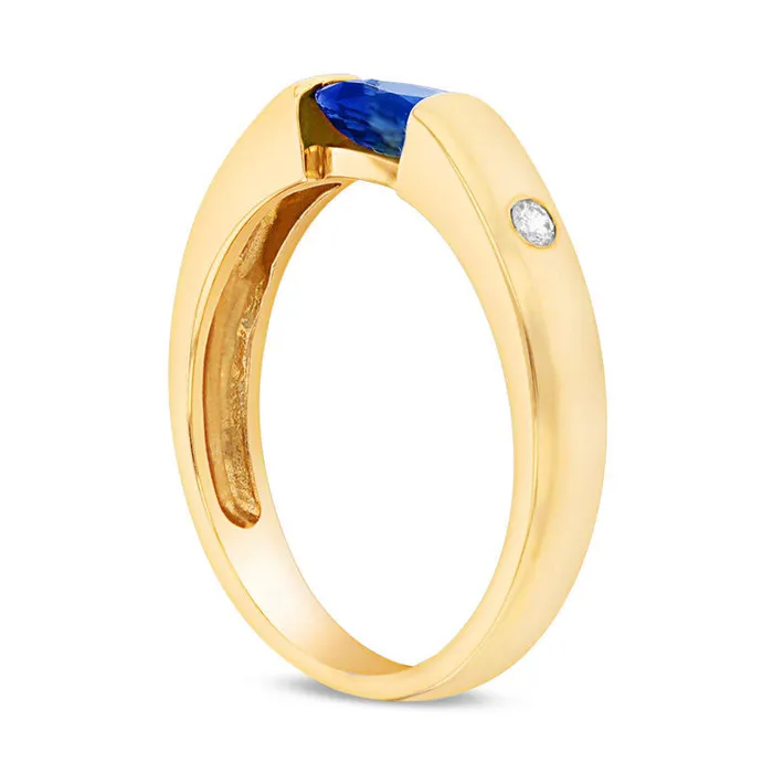 Goldia Rings Sideways Oval Blue Sapphire and Natural Diamond Accent Ring in Solid 14K Gold Goldia Rings Sideways Oval Blue Sapphire and Natural Diamond Accent Ring in Solid 14K Gold