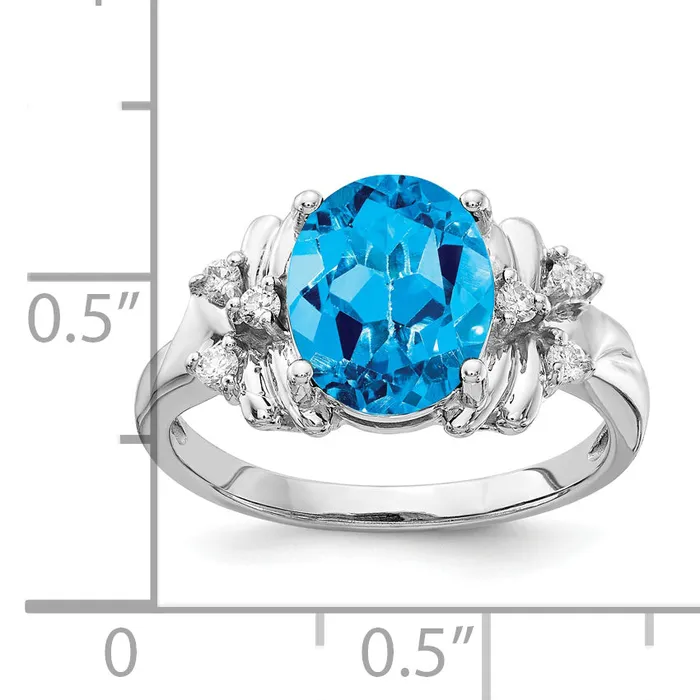Goldia Rings Solid 14k White Gold 10x8mm Oval Simulated Blue Topaz AAA CZ Ring
