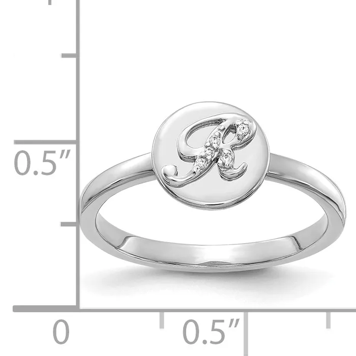 Goldia Rings Solid 14k White Gold Simulated CZ Initial R Ring