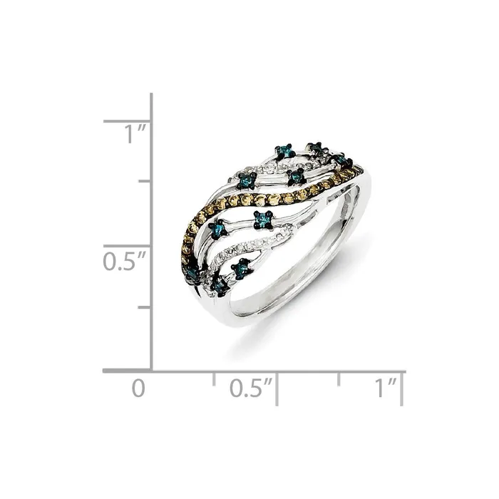 Goldia Rings Sterling Silver Fancy Swirl Design White Champagne u0026 Blue Diamond Ring
