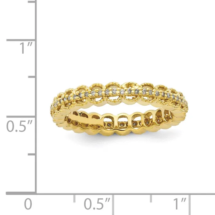 Goldia Rings Sterling Silver Stackable Expressions Goldplated Carved wDiamond Ring