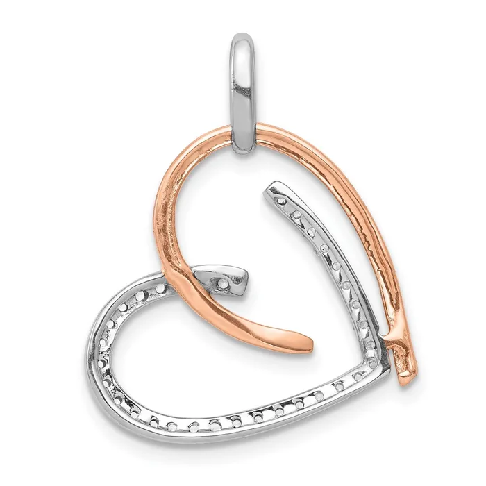 Goldia Solid 14k Twotone White and Rose Gold 14ct Simulated CZ Heart Pendant Rings