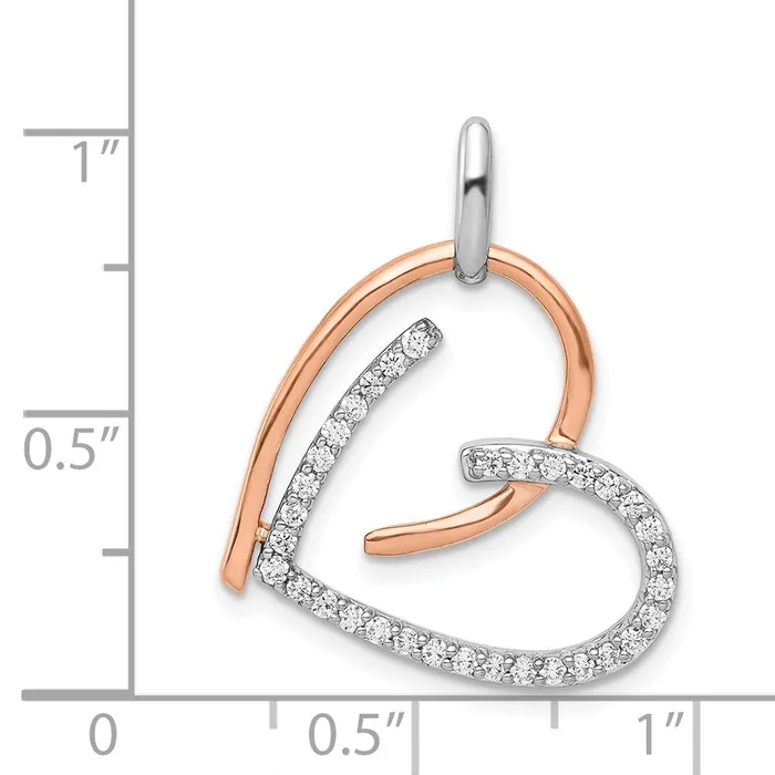 Goldia Solid 14k Twotone White and Rose Gold 14ct Simulated CZ Heart Pendant Rings