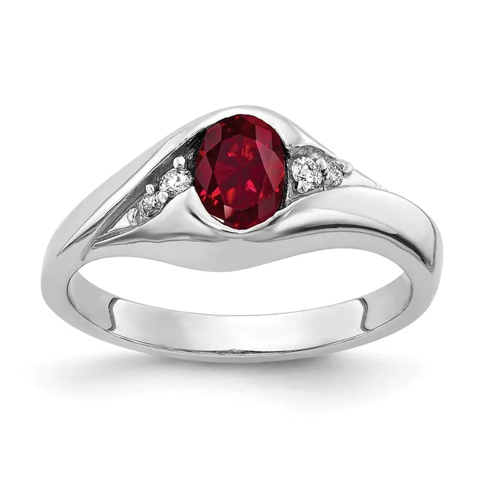 Goldia Solid 14k White Gold 6x4mm Oval Created Simulated Ruby A CZ Ring Rings Goldia Solid 14k White Gold 6x4mm Oval Created Simulated Ruby A CZ Ring Rings