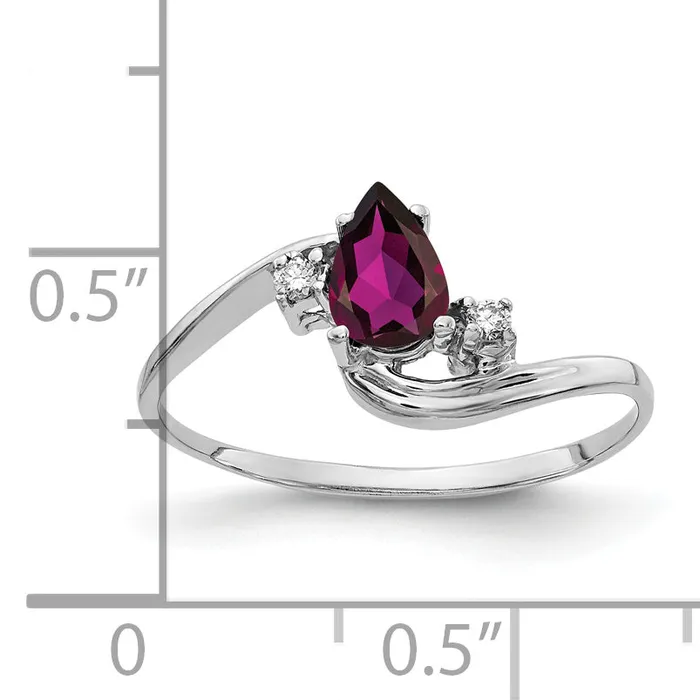 Goldia Solid 14k White Gold 6x4mm Pear Rhodolite Simulated Garnet AAA CZ Ring Rings