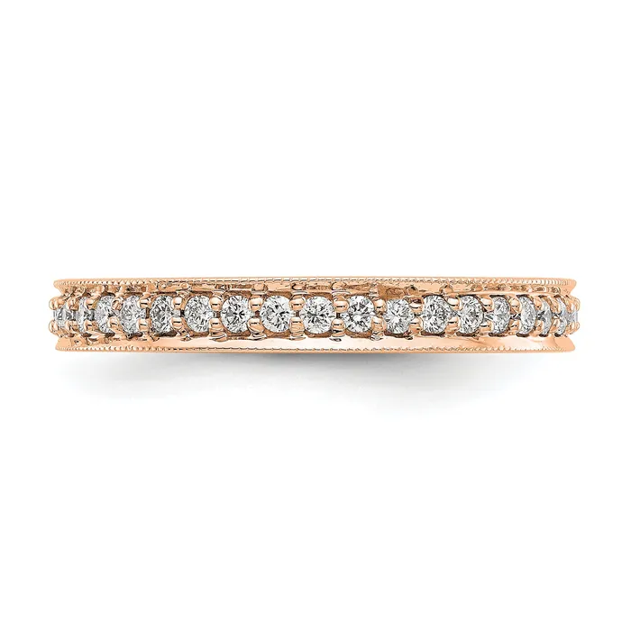 Goldia Solid Real 14k Rose Gold Polished Round 12 CT Vintage CZ Eternity Wedding Band Ring Rings