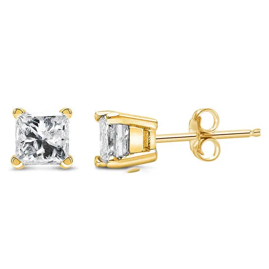 JMS always Earrings Original IGI Certified 14k Yellow Gold 12 cttw 4Prong Set PrincessCut Solitaire Diamond Push Back Stud Earrings LM Color I1I2 Clarity JMS always Earrings Original IGI Certified 14k Yellow Gold 12 cttw 4Prong Set PrincessCut Solitaire Diamond Push Back Stud Earrings LM Color I1I2 Clarity