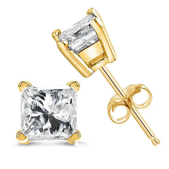 JMS always Earrings Original IGI Certified 14k Yellow Gold 12 cttw 4Prong Set PrincessCut Solitaire Diamond Push Back Stud Earrings LM Color I1I2 Clarity JMS always Earrings Original IGI Certified 14k Yellow Gold 12 cttw 4Prong Set PrincessCut Solitaire Diamond Push Back Stud Earrings LM Color I1I2 Clarity