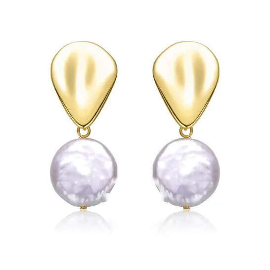JMS always Earrings Original Megan Walford Sterling Silver 14k Yellow Gold Plated with White Coin Pearl Raindrop Double Dangle Drop Earrings JMS always Earrings Original Megan Walford Sterling Silver 14k Yellow Gold Plated with White Coin Pearl Raindrop Double Dangle Drop Earrings