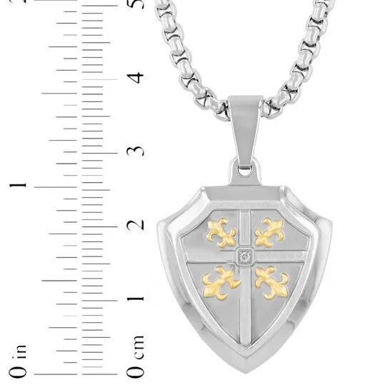 JMS always Necklaces Original Robert Alton Diamond Accent Stainless Steel Yellow Finish Shield Pendant JMS always Necklaces Original Robert Alton Diamond Accent Stainless Steel Yellow Finish Shield Pendant