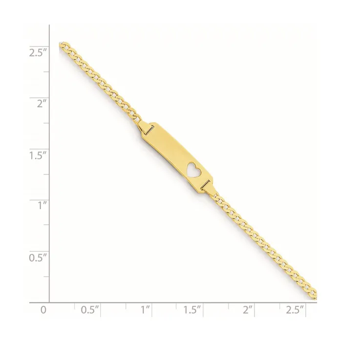 MDS Bracelets Solid 14K Yellow Gold Cutout Heart Curb Link ID Bracelet