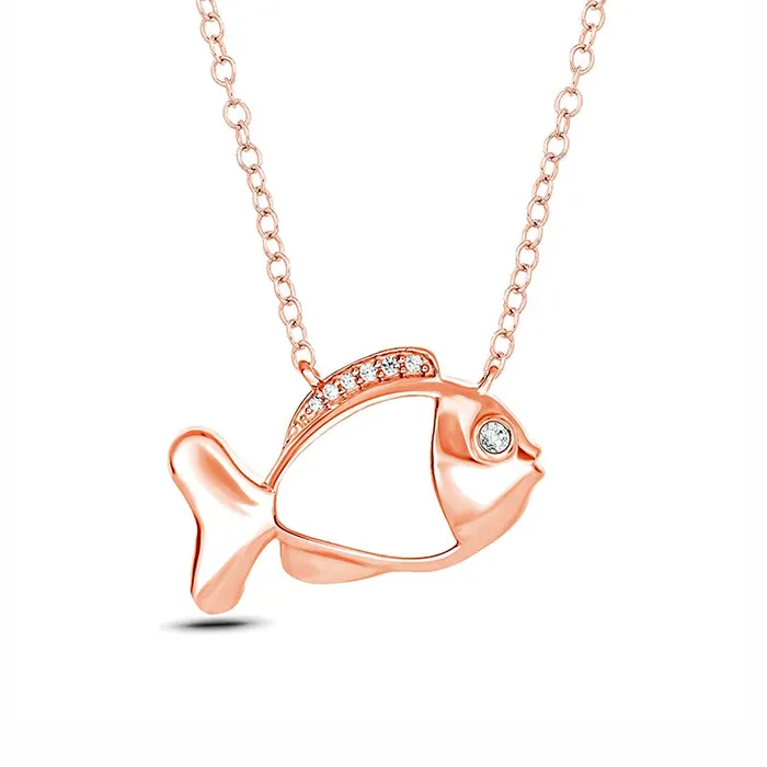 Necklaces Goldia 005 CT TW Natural Diamond Fish Pendant in Sterling Silver with 14K Rose Gold Plate Necklaces Goldia 005 CT TW Natural Diamond Fish Pendant in Sterling Silver with 14K Rose Gold Plate