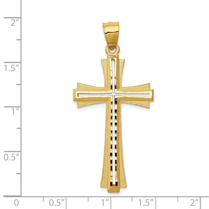 Necklaces Goldia 14k Yellow Gold Diamond Cut and Satin Cross Pendant