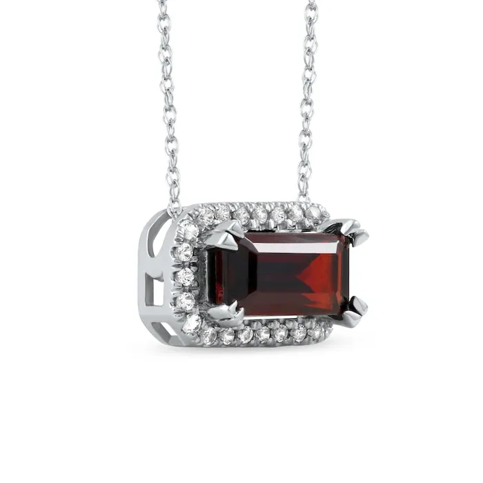 Necklaces Goldia Sideways EmeraldCut Garnet and White LabCreated Sapphire Octagonal Frame Necklace in Sterling Silver Necklaces Goldia Sideways EmeraldCut Garnet and White LabCreated Sapphire Octagonal Frame Necklace in Sterling Silver