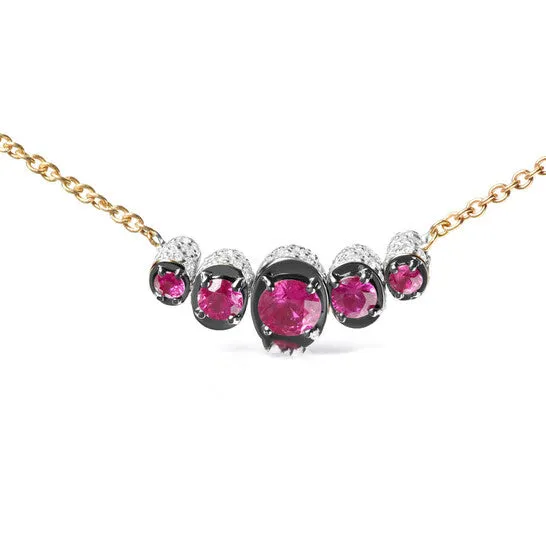 Necklaces JMS always Original 18K Rose Gold 34 Cttw Pave Diamonds Graduated Red Ruby Gemstone Curved Bar Choker Necklace GH Color SI1SI2 Clarity Necklaces JMS always Original 18K Rose Gold 34 Cttw Pave Diamonds Graduated Red Ruby Gemstone Curved Bar Choker Necklace GH Color SI1SI2 Clarity