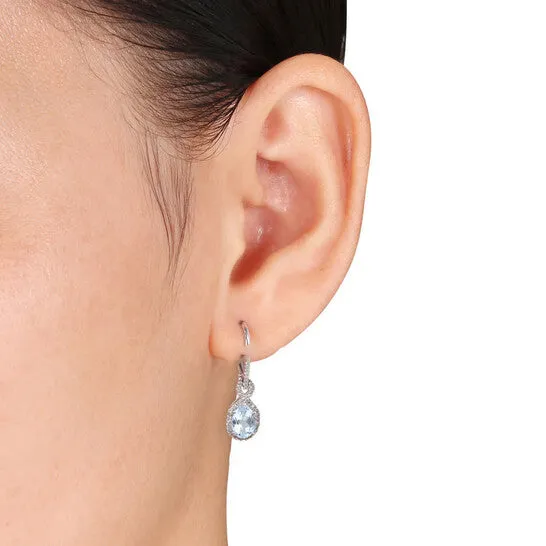 Original AMOUR Oval Aquamarine and 14 CT TW Diamond Leverback Earrings In 10K White Gold JMS always Earrings Original AMOUR Oval Aquamarine and 14 CT TW Diamond Leverback Earrings In 10K White Gold JMS always Earrings