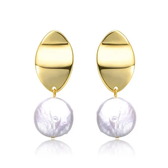 Original Megan Walford Sterling Silver 14k Yellow Gold Plated with White Coin Pearl Dangle Drop Marquise Medallion Earrings JMS always Earrings Original Megan Walford Sterling Silver 14k Yellow Gold Plated with White Coin Pearl Dangle Drop Marquise Medallion Earrings JMS always Earrings