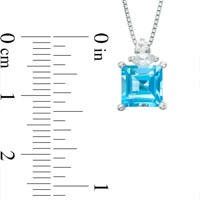 PrincessCut Blue and White Topaz Pendant in Sterling Silver Goldia Rings