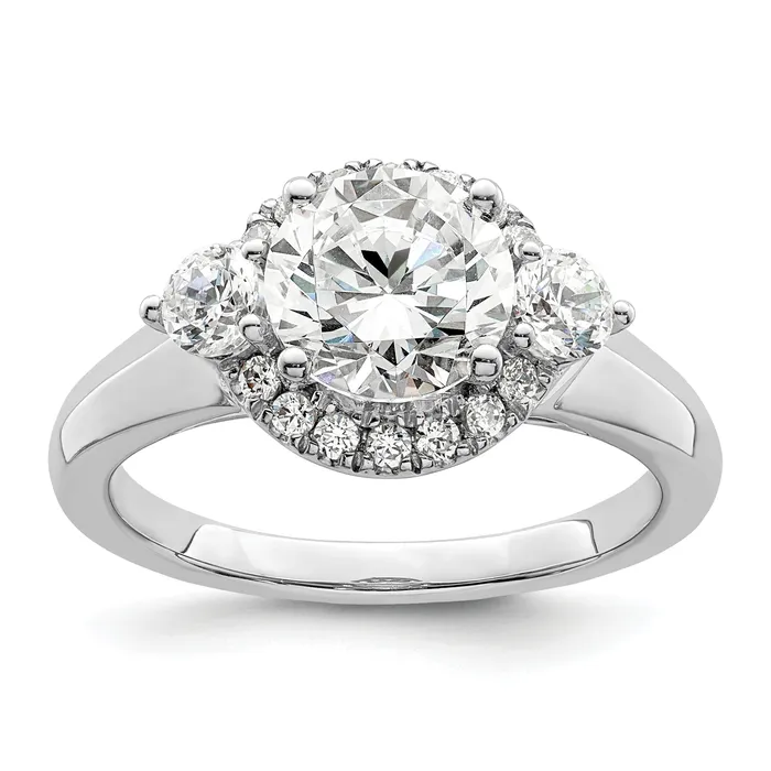 Rings 14k White Gold 12 Ct Lab Grown Diamond VSSI G 1 12 Ct Center Round Three Stone Engagement Ring Goldia