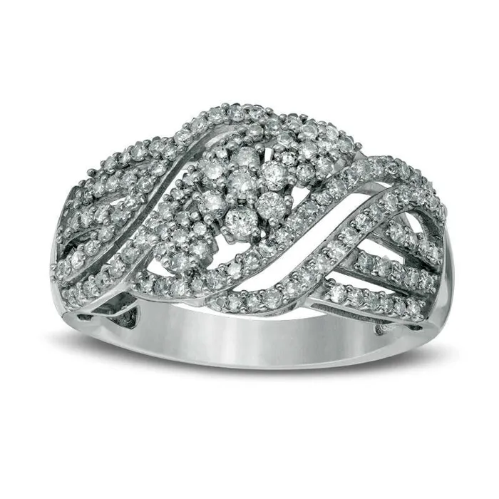 Rings Goldia 075 CT TW Composite Natural Diamond Flower Wave Ring in Sterling Silver Rings Goldia 075 CT TW Composite Natural Diamond Flower Wave Ring in Sterling Silver