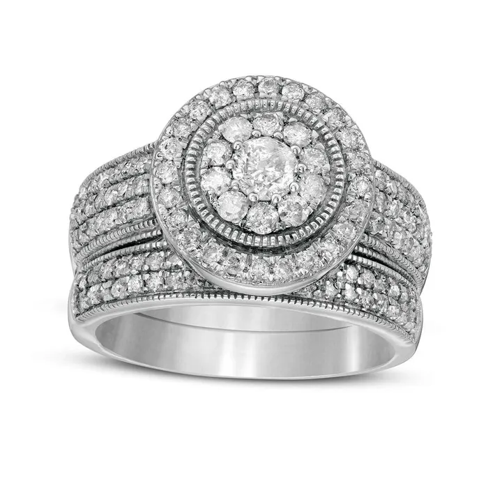 Rings Goldia 133 CT TW Natural Diamond Double Frame Antique VintageStyle MultiRow Bridal Engagement Ring Set in Solid 10K White Gold Rings Goldia 133 CT TW Natural Diamond Double Frame Antique VintageStyle MultiRow Bridal Engagement Ring Set in Solid 10K White Gold