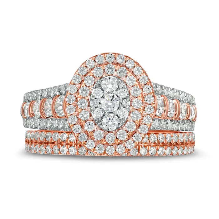 Rings Goldia 15 CT TW Composite Natural Diamond Double Oval Frame MultiRow Bridal Engagement Ring Set in Solid 10K Rose Gold Rings Goldia 15 CT TW Composite Natural Diamond Double Oval Frame MultiRow Bridal Engagement Ring Set in Solid 10K Rose Gold