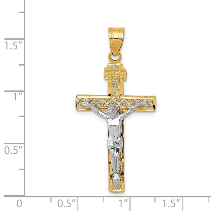 Rings Goldia 14k Twotone Gold Diamondcut Lattice Cross wCrucifix Pendant