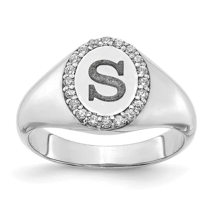 Rings Goldia 14K White Gold Initial Oval with Real Diamond Classic Signet Ring