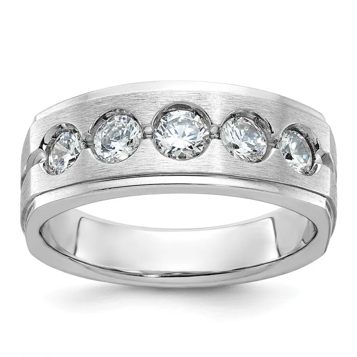 Rings Goldia 14k White Gold Mens Polished and Satin 1 carat Diamond Complete Ring