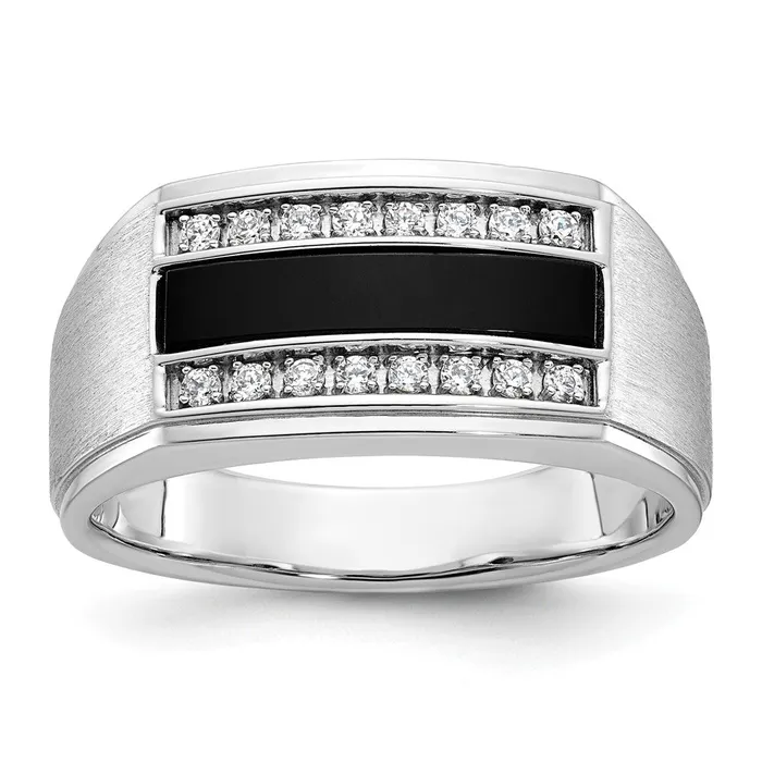 Rings Goldia 14k White Gold Mens Satin Onyx and 16 carat Diamond Complete Ring
