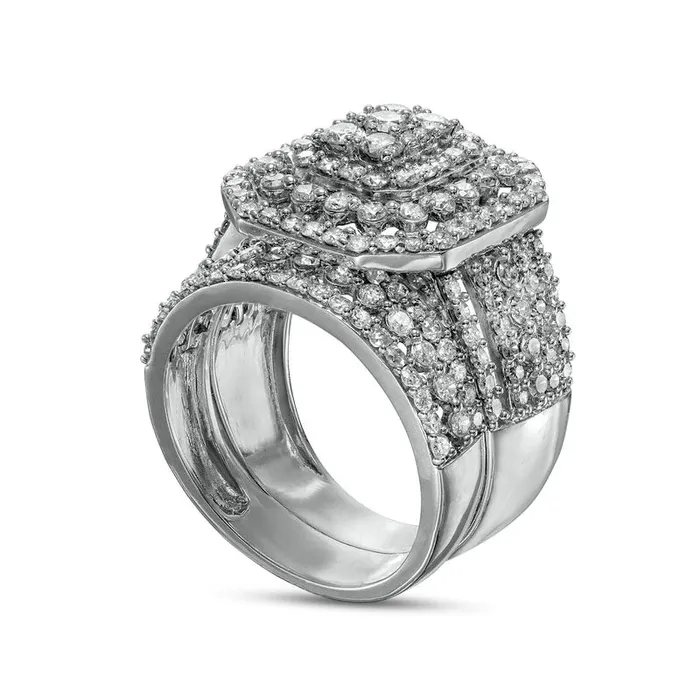 Rings Goldia 220 CT TW Composite Natural Diamond Triple Octagonal Frame MultiRow Bridal Engagement Ring Set in Solid 10K White Gold Rings Goldia 220 CT TW Composite Natural Diamond Triple Octagonal Frame MultiRow Bridal Engagement Ring Set in Solid 10K White Gold